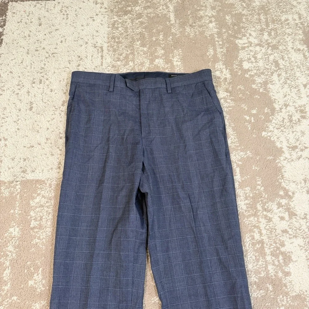 Banana Reublic Pants Mens 32x32 Blue Slim Fit Marzotto Wool Glen Plaid Check
